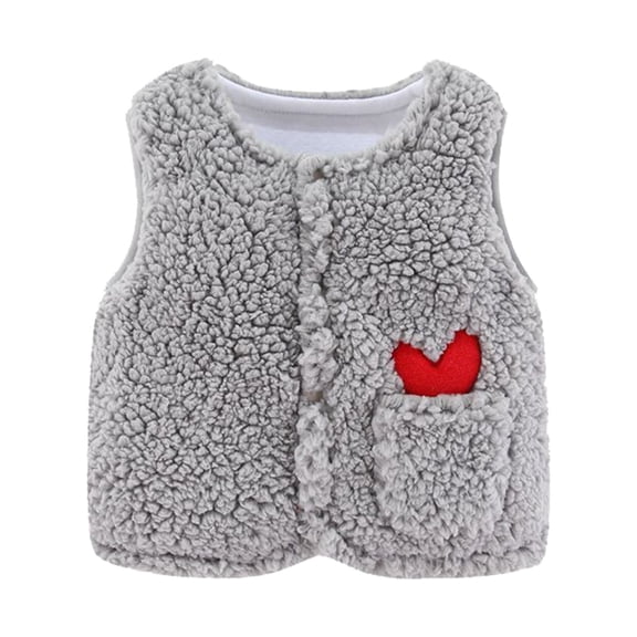 AWZXDE Baby Kids Windproof Solid Vest Sleeveless Winter Warm Plush Outerwear Baby Coat For 6 Months To 3 Years Grey，2-3 Years