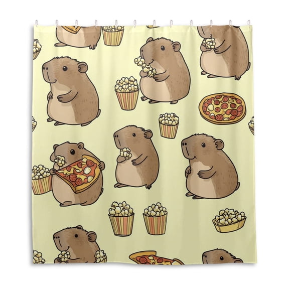 Groundhog Eating Snacks Shower Curtain Liner 66x72 Inch Waterproof Shower Curtains Decorative Bathroom with 12 Pack Hooks