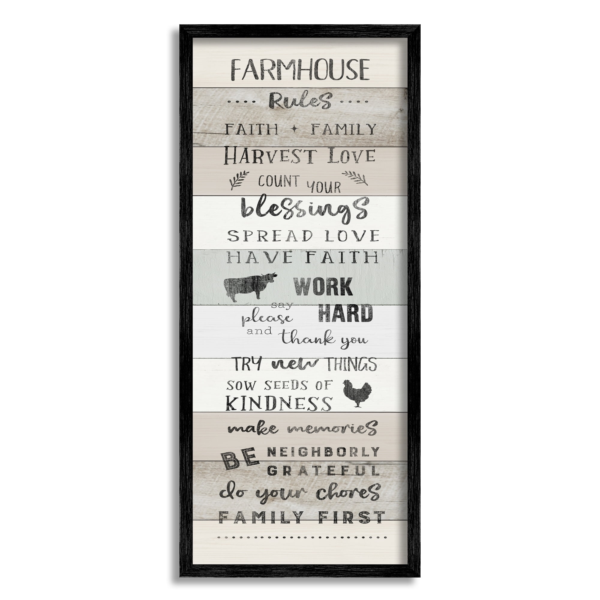 Stupell Industries Farmhouse Rules Inspirational Family Phrases Striped Plank Pattern, 13 x 30,Design by CAD Designs