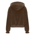 thumbnail image 5 of FAVIPT Womens Fuzzy Hoodie Jacket Teddy Thicken Winter Thermal Coats Zip Up Cropped Plain Outerwear with Pockets 2025 Brown,S, 5 of 8