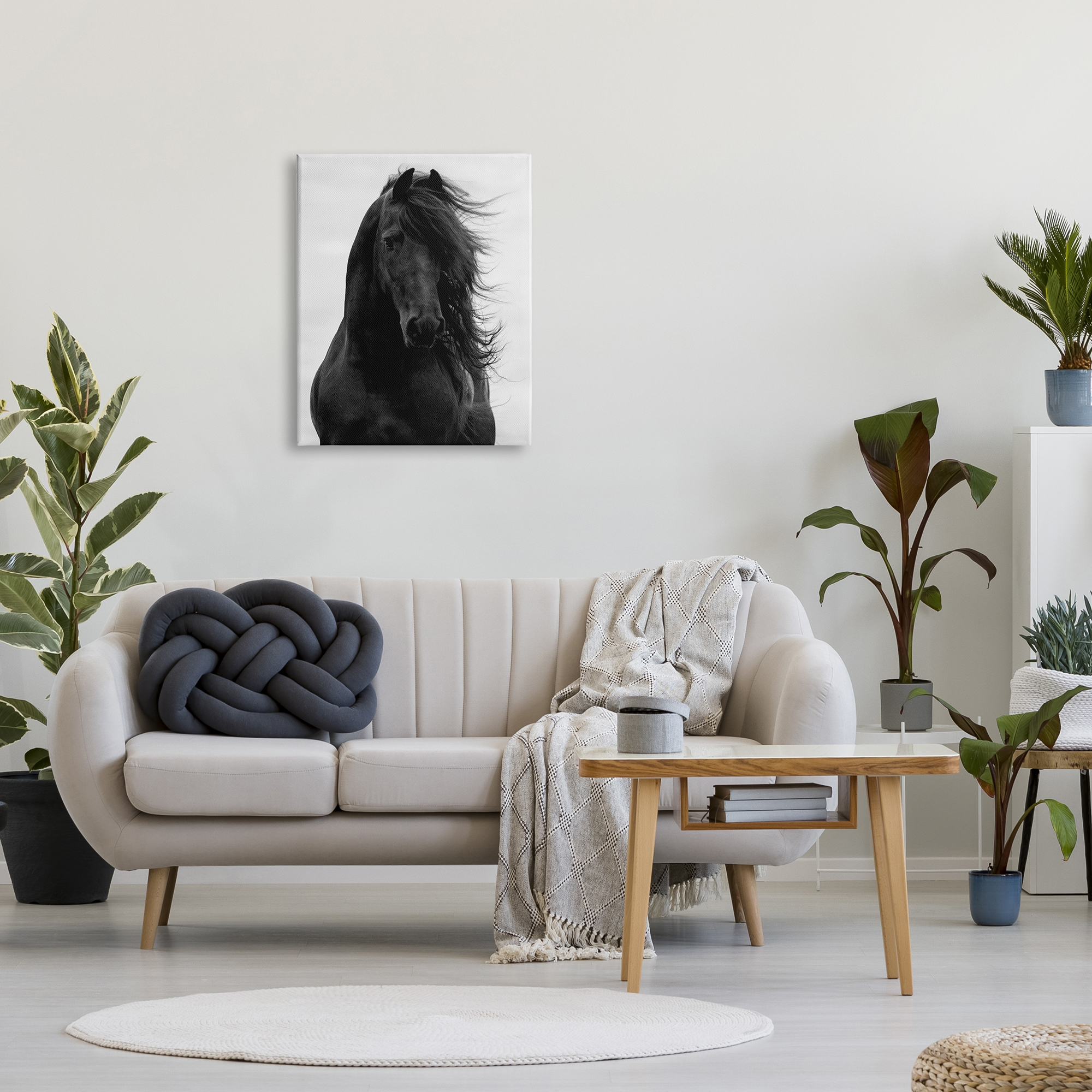 Stupell Industries Black Stallion Horse Portrait Soft Grey Sky Photography, 24 x 30, Design by Carol Walker