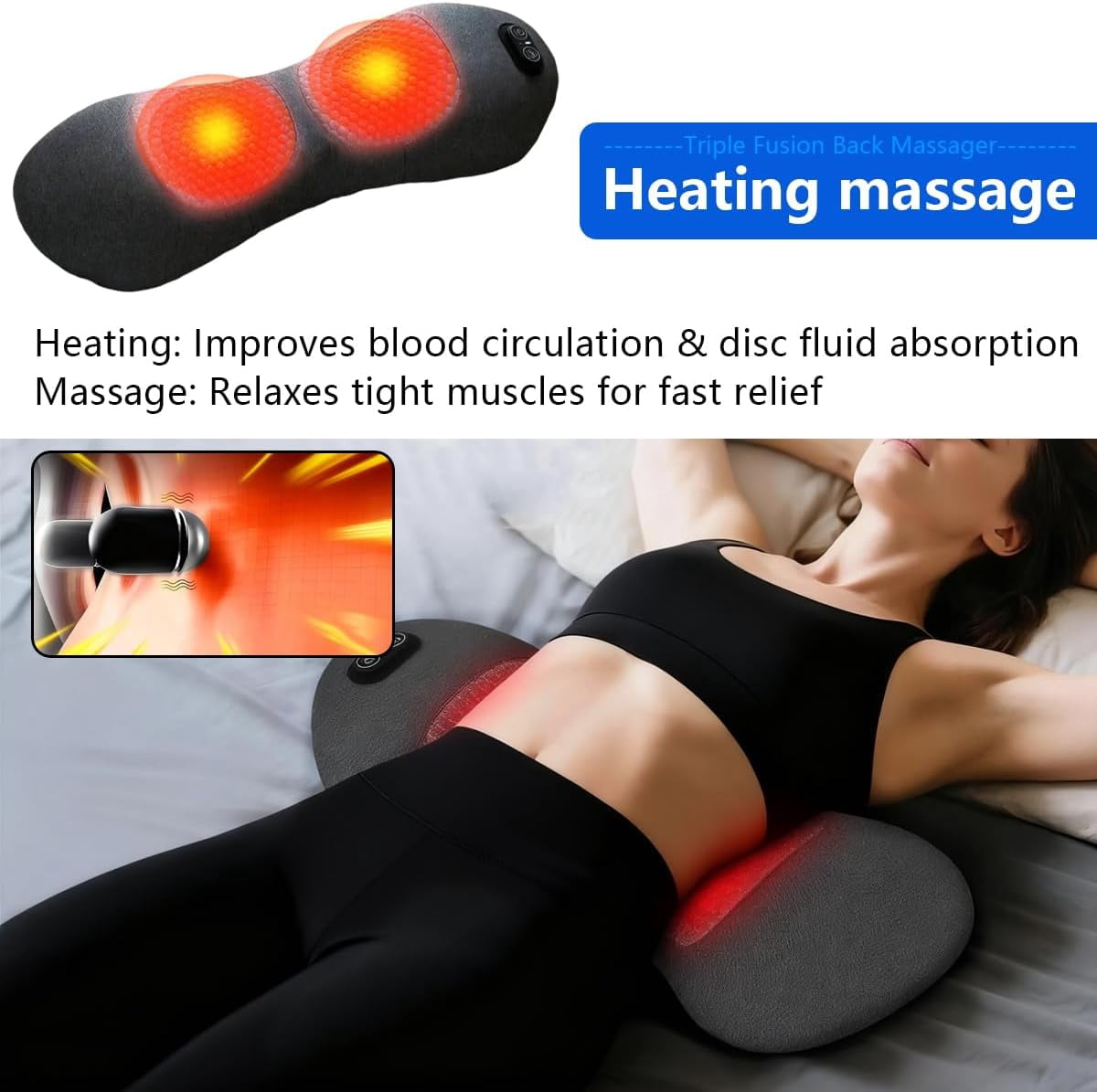 Electric 3 in 1 Back Massager with Heat, Traction and Vibration, Deep Tissue Back and Waist Massager for Neck, Shoulder and Lower Back Relaxation