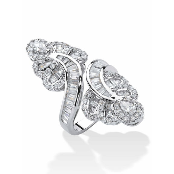 PalmBeach Jewelry Multi-Cut Cubic Zirconia Bypass Cocktail Ring 4.32 TCW Platinum-Plated