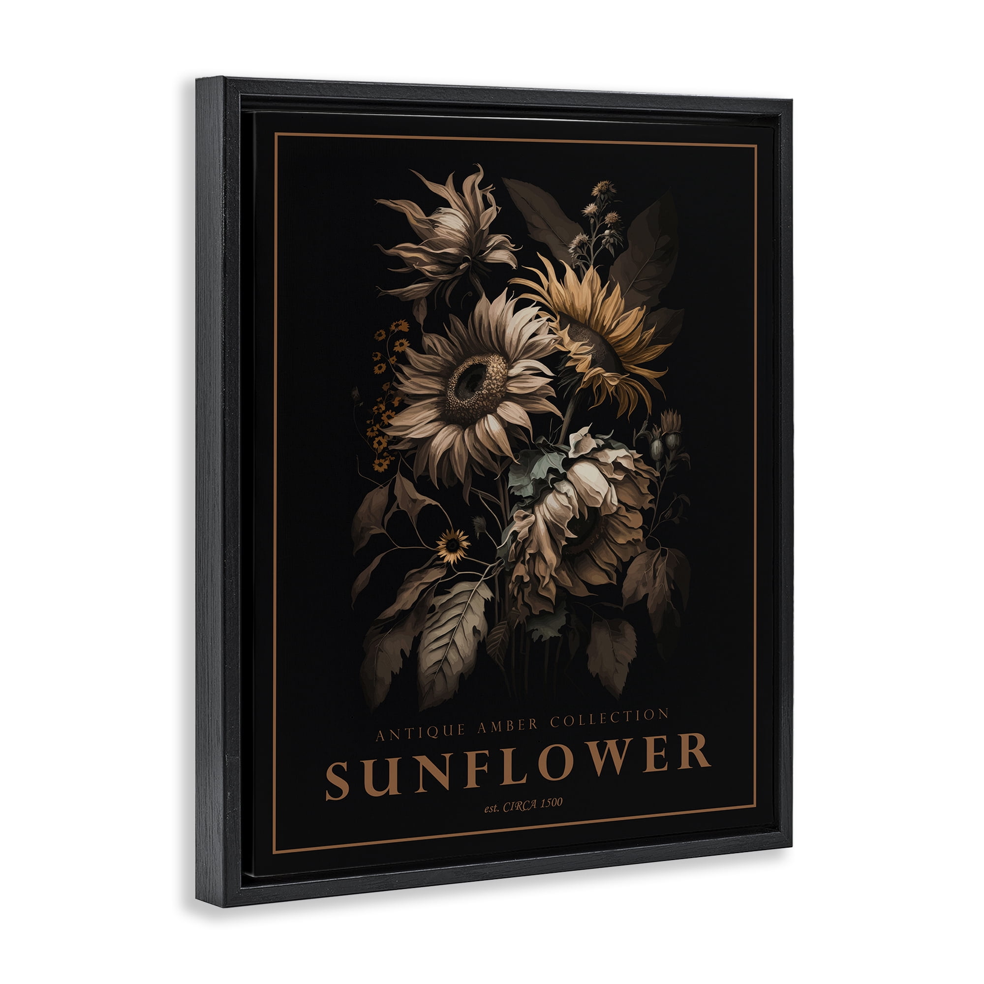 Stupell Industries Antique Sunflower Bushel Black Framed Floater Canvas Wall Art, design by Christopher Giampietro