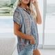 thumbnail image 2 of Camisas con botones para mujer, cuello en V, rayas, manga corta, bolsillo frontal, blusas casuales de verano, blusas para el trabajo, uso diario, 2 of 5