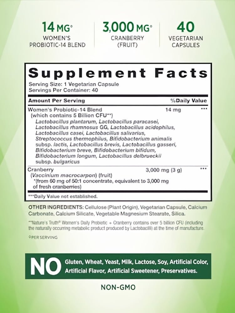 Nature's Truth Women's Probiotic Plus Cranberry Vegetarian Capsules (Pack of 3)