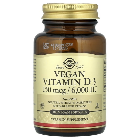 Solgar Vegan Vitamin D3, 150 mcg  (6,000 IU), 100 Vegan Softgels