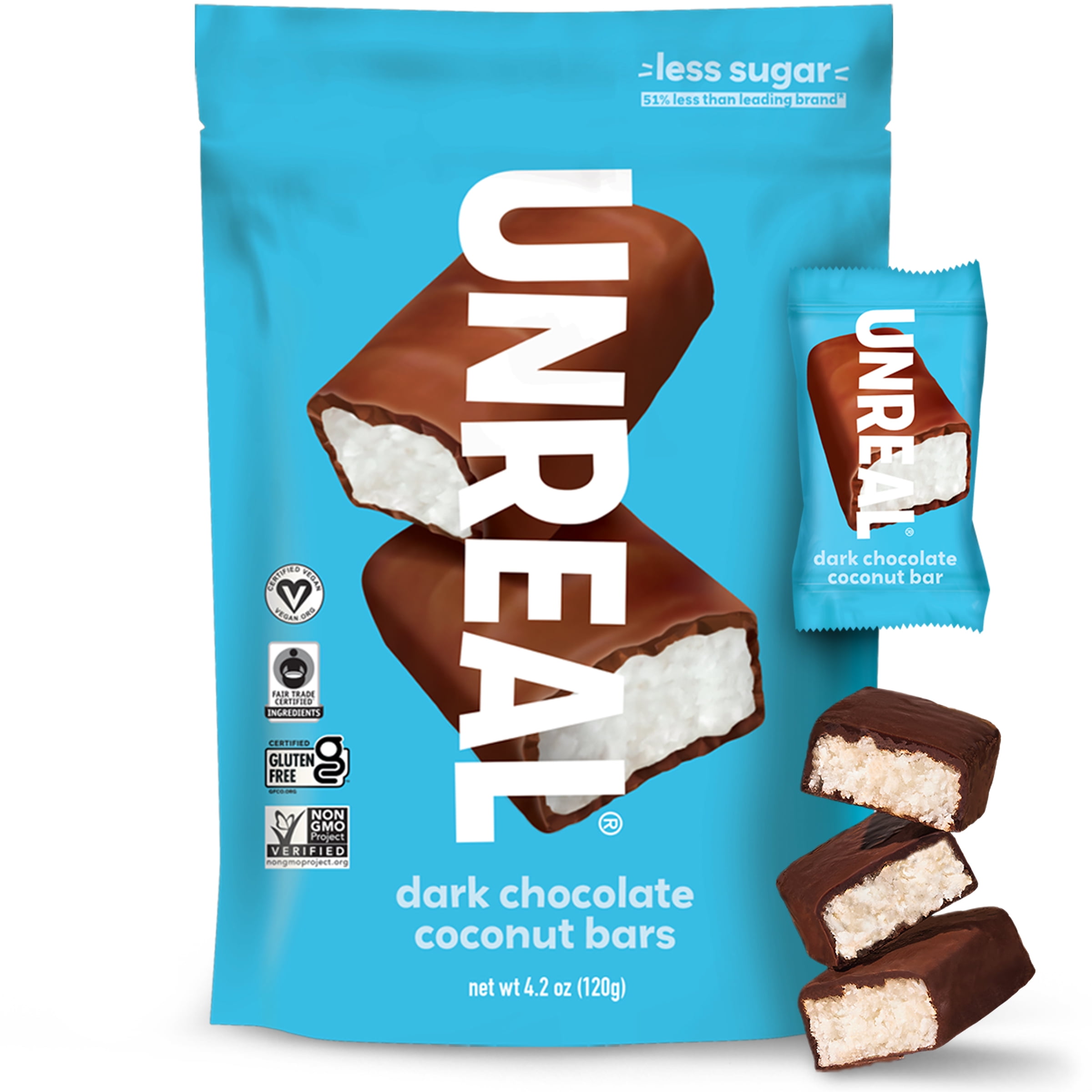 (4 pack) Unreal Dark Chocolate Coconut Bars, 4.2 oz Gluten Free