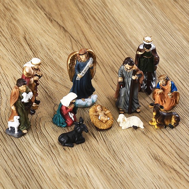 Juego de 11 Uds de adornos de escultura TUTUnaumb adornos artesanales de resina regalos religiosos de Natividad