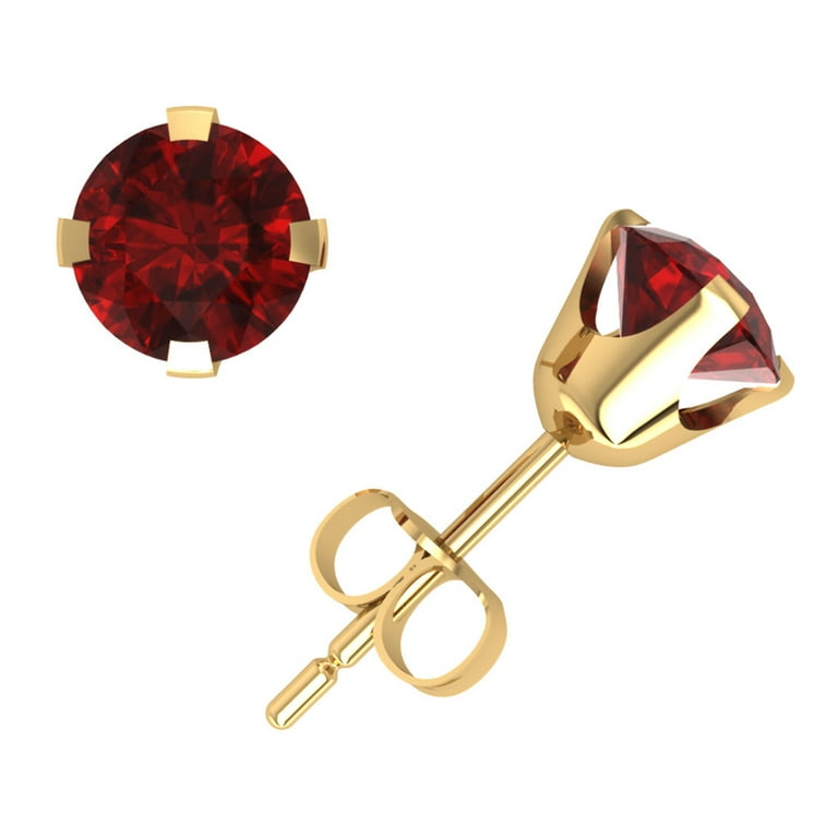 14K Gold Round Cut Ruby Stud Earrings