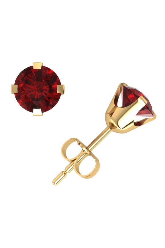 Genuine 1.00Ct Round Ruby Stud Earrings 14k Yellow Gold Prong Set Push Back AAA Quality