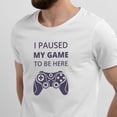 thumbnail image 2 of Greenyef Graphics I Paused My Game to Be Here Gamer Gift Funny Tee Men's T-Shirt Style-23 (White & Purple, Large), 2 of 6