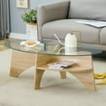 thumbnail image 1 of Noble House 41.3" Oval Glass Coffee Table,Fan-Shaped Bracket & Storage Layer,Natural Wood, 1 of 10