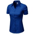 thumbnail image 2 of Doublju Women's Short Sleeve Slim Fit Button Down Dress Shirt (Plus Size Available), 2 of 5