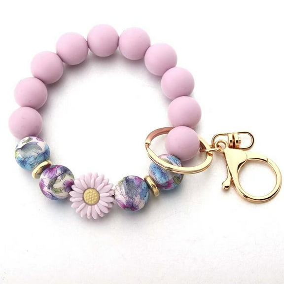 LeeCHee Silicone Beaded Keychain Wristlet Key Ring Bracelet Cute Car Key Chain Holder for Women Girls