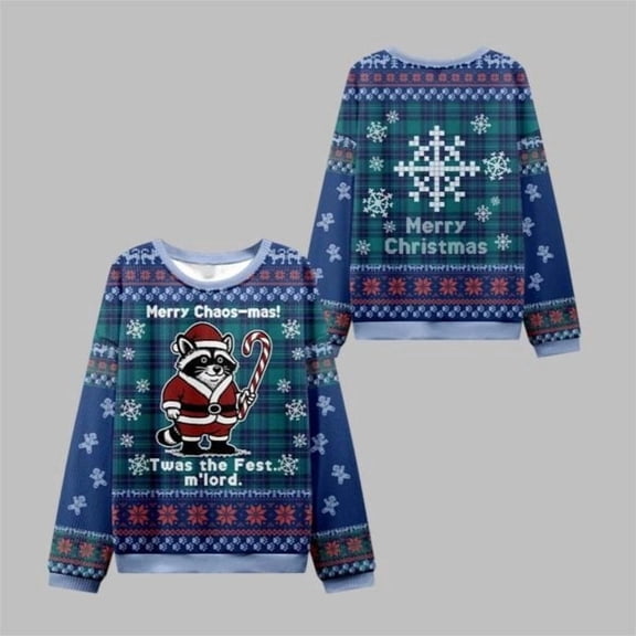 2025 Christmas Candy Raccoon Samurai 3D Sweater