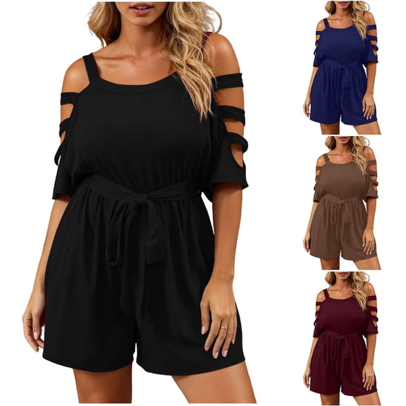 Plus Size Womens Summer Jumpsuit Short Sleeve Romper Loose Casual Playsuit with Pockets Black XXL