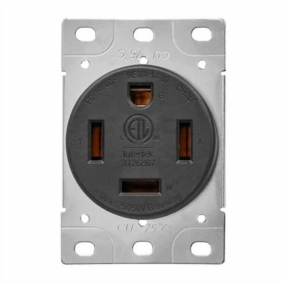 60 Amp /250 Volts Flush Mounting Receptacle Outlet 14-60R, 4 Prong Straight Blade, Industrial Grade, ETL Listed, Black$$Tools & Hardware Other