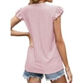 thumbnail image 5 of Xuanfei Women Lace Trim V Neck Flutter Sleeve Cutout Detail Solid T-Shirt, 5 of 6