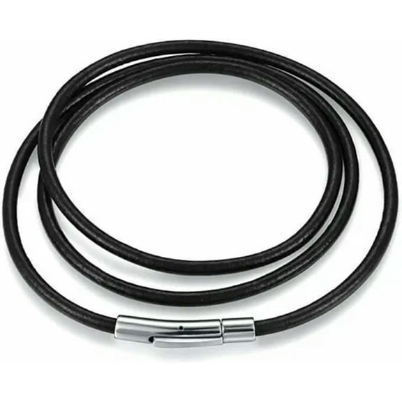 Leather Cord Necklace Black 3mm Bayonet Clasp Choker Surfer Unisex Chain Link