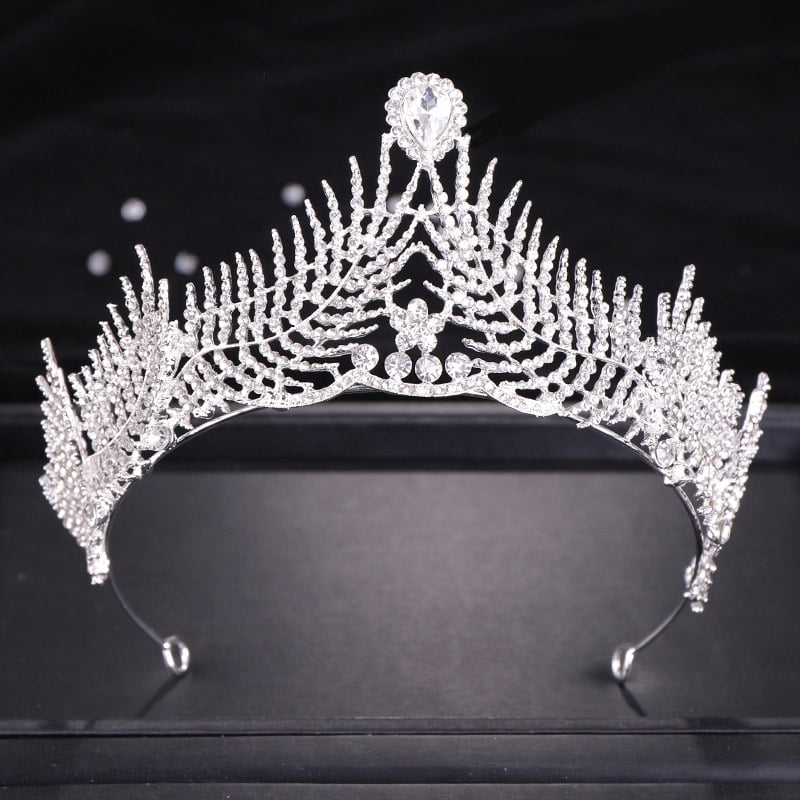 Luxury Crystal Pink Beaded Crown Handmade Tiara Wedding Hair Rhinestone Elegant 