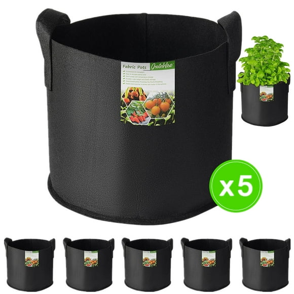 5-Pack 5 Gallon Planting Grow Bags with Handles for Vegetable Flower Plant Container Aeration Fabric Pots, Come with 1 Free 3 Gallon Smart Grow Bag