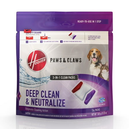 Hoover Paws and Claws Clean Pack Pods, Carpet Cleaner Solution 14 Count, Sea Breeze Scent, for Carpet, Removes Pet Messes, Premixed, AH37001, 11.6 oz.