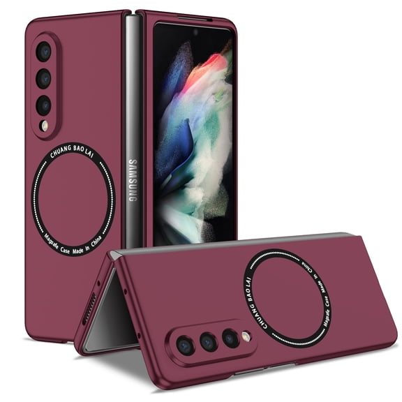 Magntic Case for Samsung Galaxy Z Fold 3, Compatible with Magsafe Wireless Charging Support Drop Proof Anti-Scratch Shockproof Slim Case Cover for Samsung Galaxy Z Fold 3 - Winered