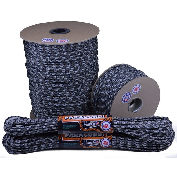 Bored Paracord - 1', 10', 25', 50', 100' Hanks & 250', 1000' Spools of Parachute 550 Cord Type III 7 Strand Paracord Well Over 300 Colors - Titanium - 250 Foot Spool