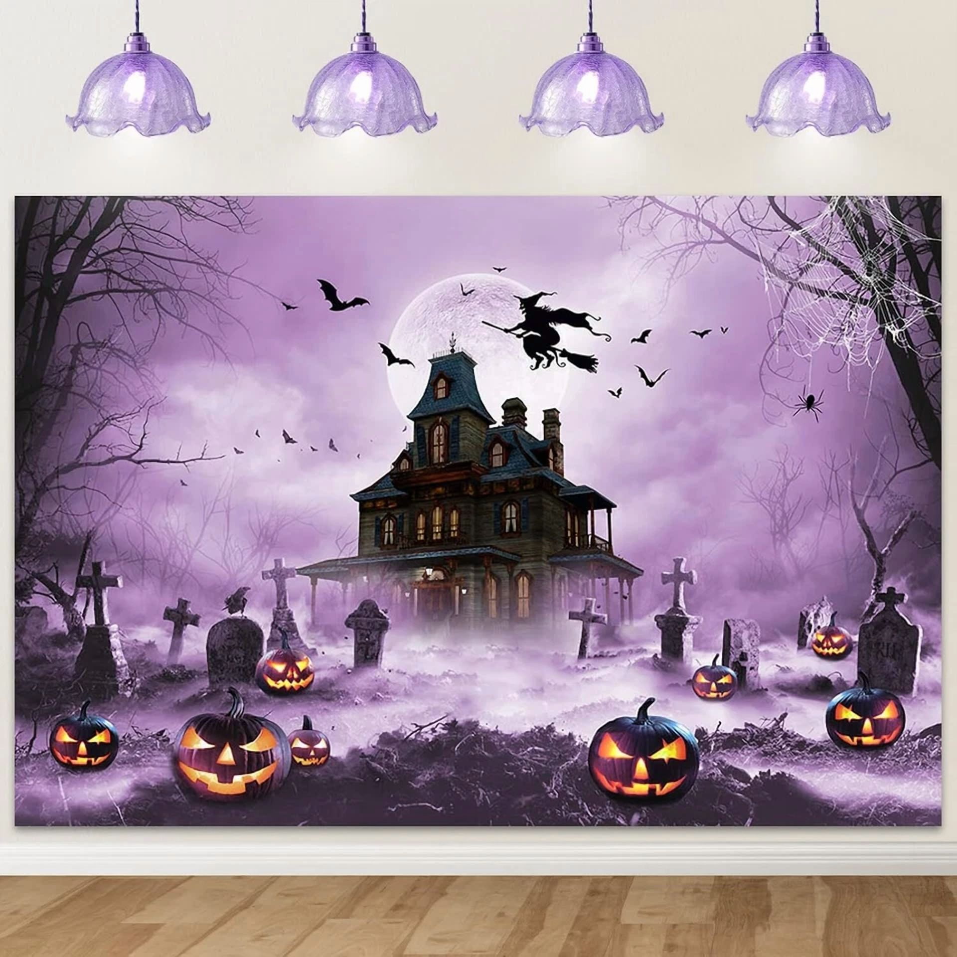 BUTTERFLY- Halloween Photography Backdrop Scary Night Graveyard Full Moon Background Spooky