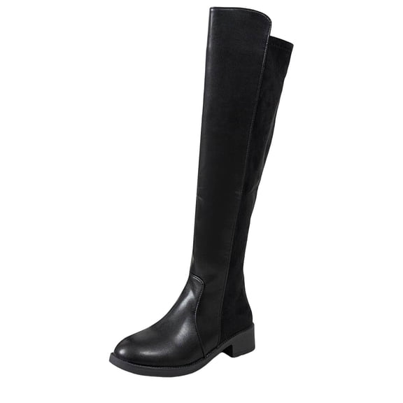 P-225 Black Ladies Fashionable Solid Color Round Toe Mid Heel Comfortable Mid Calf Boots Plus Size Pu Leather For Daily Wear