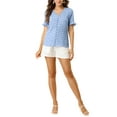 thumbnail image 2 of INSPIRE CHIC Women's Button Shirt V Neck Full Placket Short Sleeve Floral Top Blue L, 2 of 6