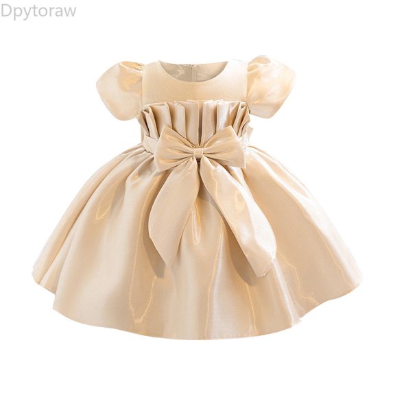 Dpytoraw Girl Bowknot Tutu Dress For Kids Baby Wedding Bridesmaid Birthday Party Baptism Dresses Girls Casual Summer Dresses,Beige Size 2-3 Years
