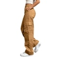 thumbnail image 3 of Women's Straight Leg Cargo Pants Trousers Bottoms with Pockets Casual Daily Work Office Commuting Solid Color Relaxed Fit Stretchy Travel Essentials for Women | Aestivo,Coffee L, 3 of 9