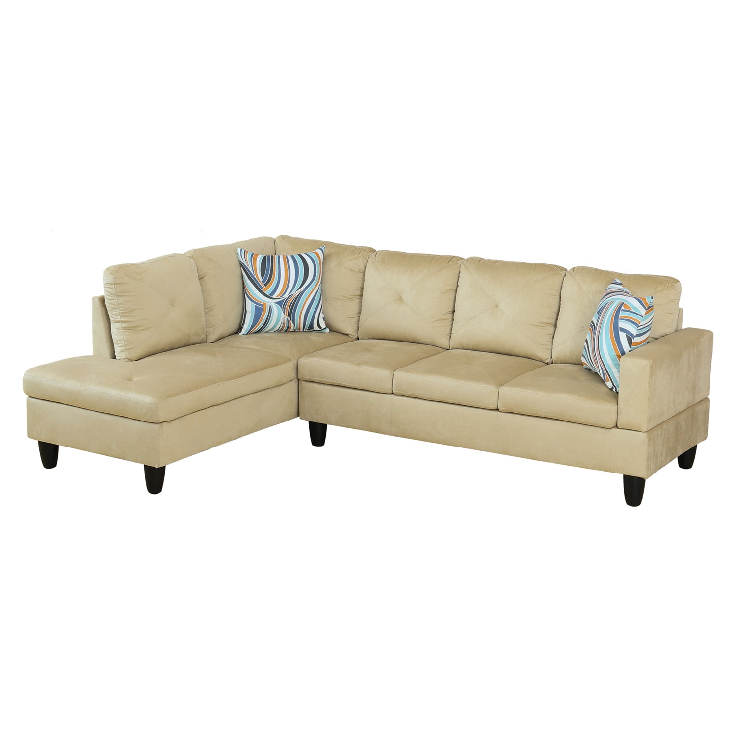Hommoo Microfiber 4-Seat L-Shape Sectional Couch Sofa, Living Room Furniture Sets, Beige(No Ottoman)