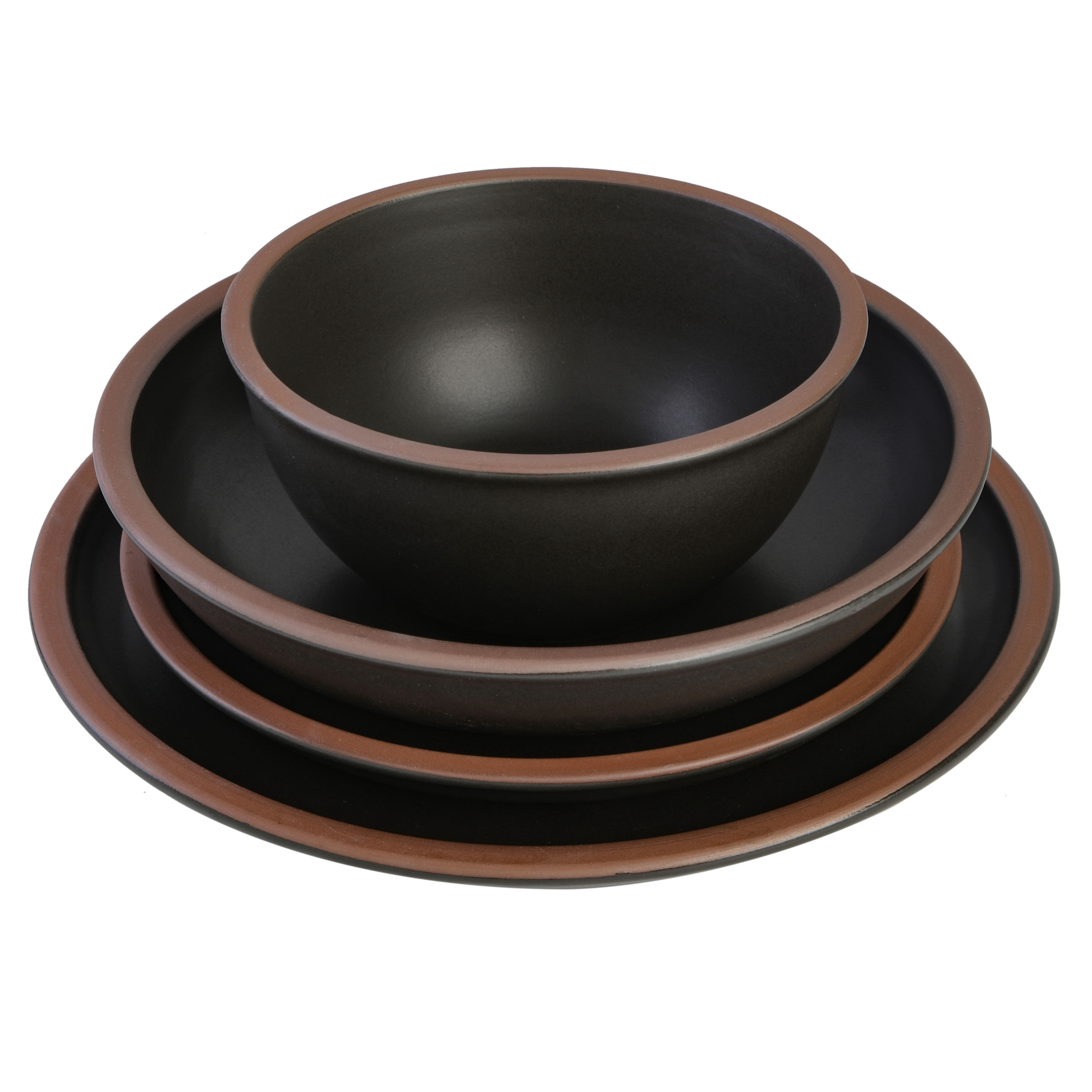 Gibson Soho Lounge Lagos 16 Piece Double Bowl Dinnerware Set, Black
