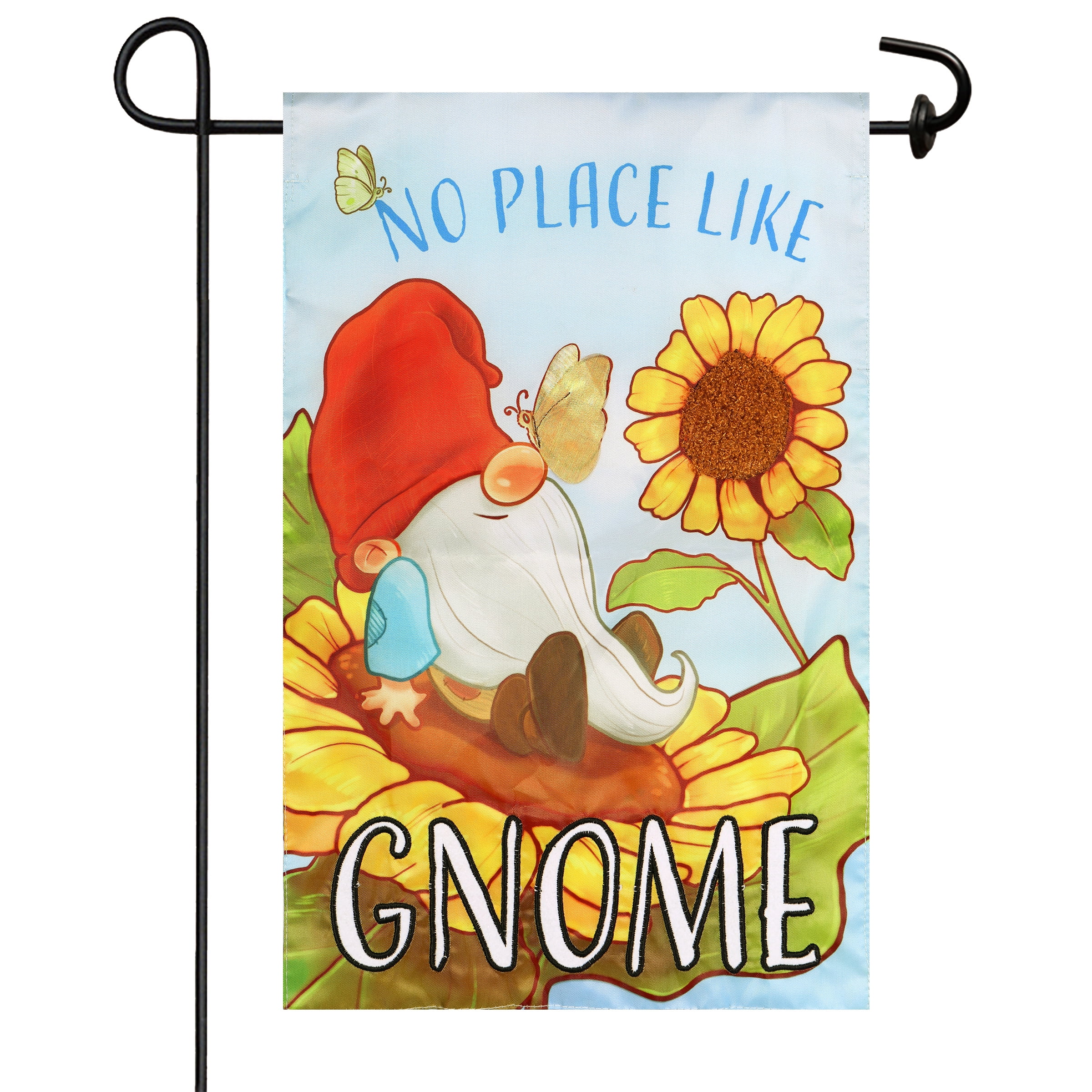 No Place like Gnome Sunflower Yard Flag 11.5in x 18in