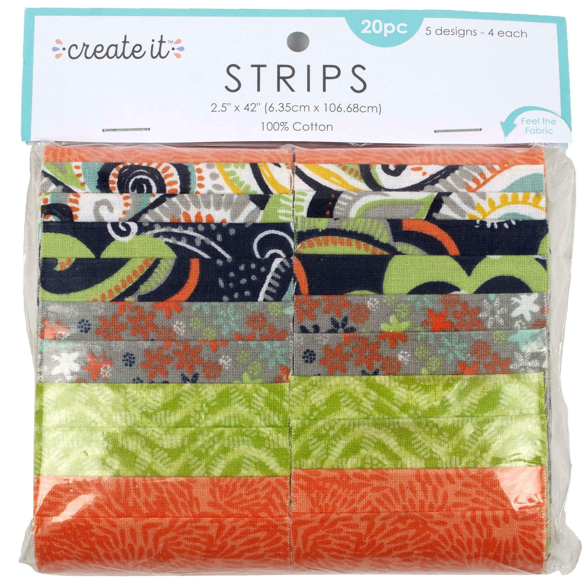 Create It 2.5'x42' Cotton Amari Precut Strips, Multicolor, 20 Piece