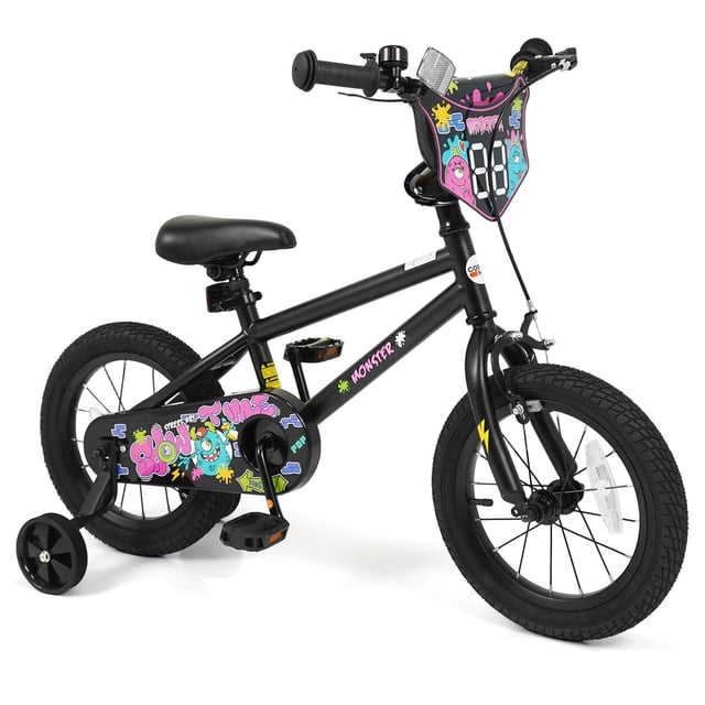 Costway 14 Inch Kids Bike with Training Wheels. Dual Hand & Coaster Brakes. Adjustable Seat