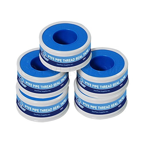 Everflow 812-5 PTFE Thread Seal Tape for Plumbers, White 3/4 Inch x 260 Inch (Pack of 5 Rolls)