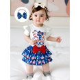 thumbnail image 6 of BemeyourBBs Newborn Baby Girl My First 4th of July Outfit Patriot Independent Day Summer Clothes Letter Print Flying Sleeve Romper Star Bow Tiered Ruffled Shorts Skirt Headband Set, 6 of 9