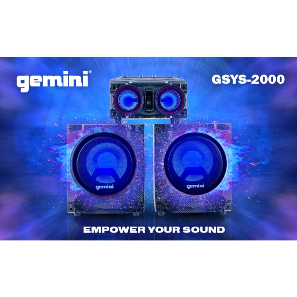 Gemini Sound GSYS-2000 Bluetooth LED Party Light Stereo System and Home Theater Audio System with 2000W Watts Bookshelf Speakers, Dual 8