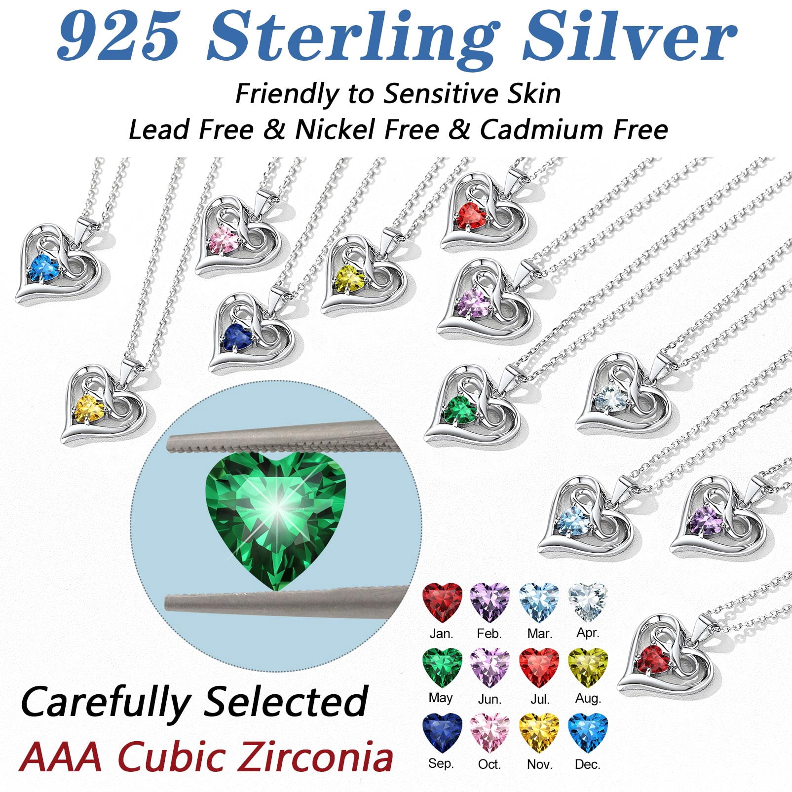 Silvora S925 Sterling Silver Necklace for Women Heart Infinity Birthstone Necklaces Red Garnet Pendant Birthday Christmas Anniversary Valentines Jewelry Gifts, January