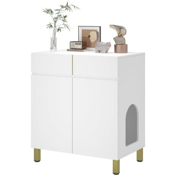 Amunrbrek Large Cat Litter Box Cabinet Furniture with Drawer, White