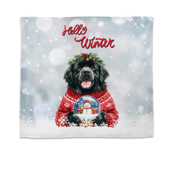 Hello Welcome Winter Newfoundland Holding Snow Globe Snowman Tapestry Newfie Dog Lover Gifts Wall Hanging Backdrop Home Decor - 13015