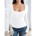thumbnail image 3 of Osfvolr Womens Long Sleeve Shirts Square Neck Ribbed Knit Crop Tops Fall Outfits Fashion Clothes White S, 3 of 7