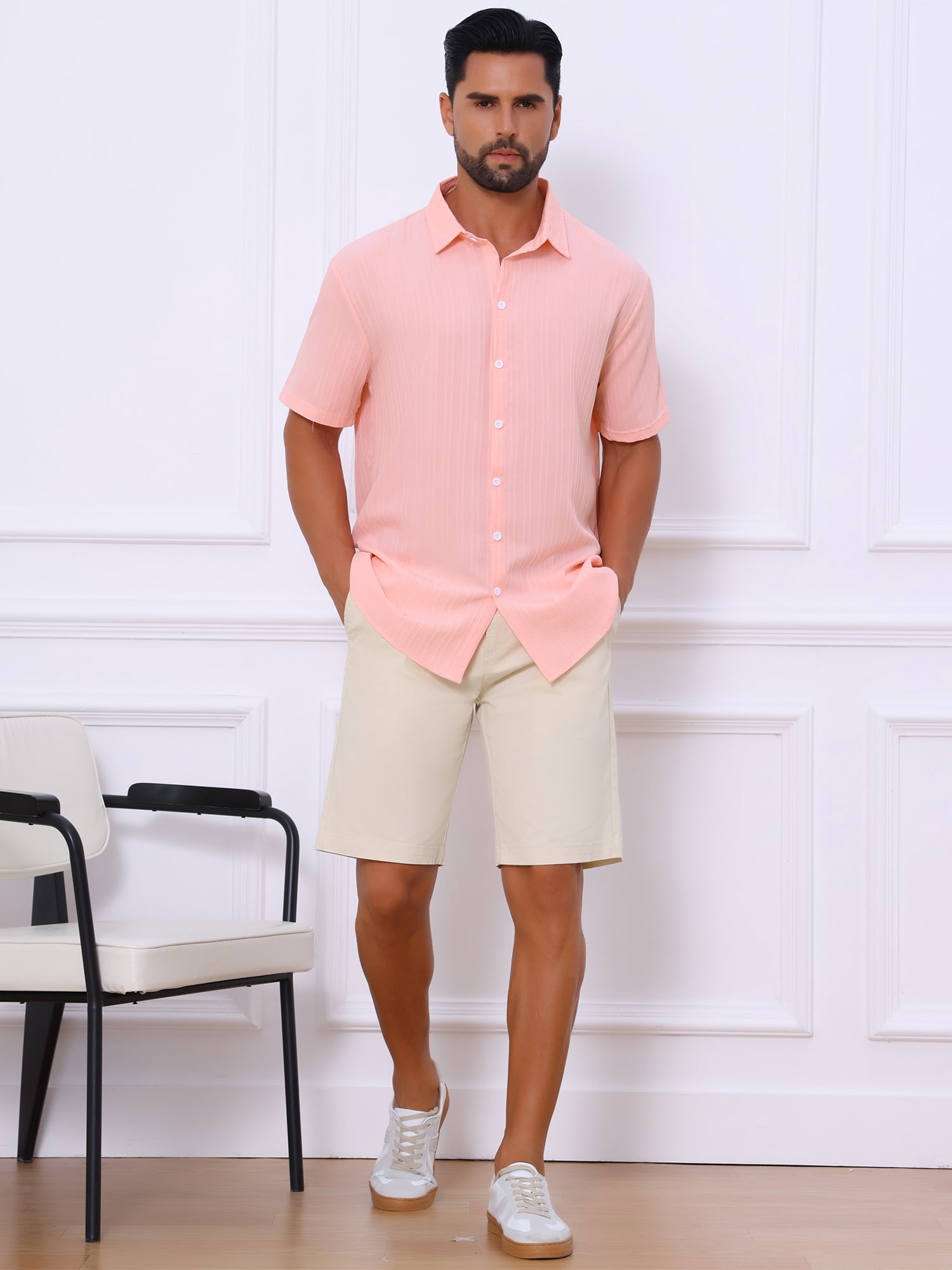 DARING DIVA Men's Short Sleeve Button Down Beach Summer Casual Shirt for Men 2XL Pink