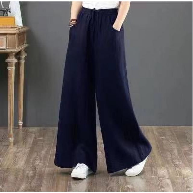 Pantalones holgados de lino y algodón de primavera y verano de estilo coreano, de pierna ancha y talle alto, rectos, de lino para mujer