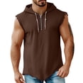 thumbnail image 3 of Men's Linen Sleeveless Hoodie Quarter Zip Pullover Solid Color Cotton Linen Blend Breathable Lightweight Casual Sports Gym Workout Beach Vacation Streetwear | Zenithor,Brown L, 3 of 8