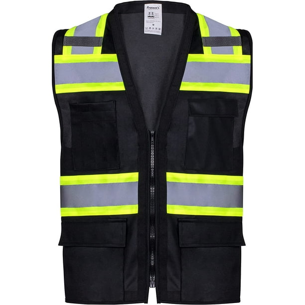 ProtectX 6 Pockets High Visibility Zipper Front Safety Vest with